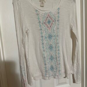 Sundance White and Blue Embroidered Long Sleeve Top